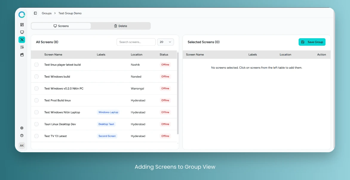 Loopvew Cloud Signage Group Added Screens view.