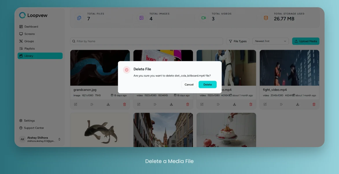 Loopvew Cloud Signage Delete Media File.