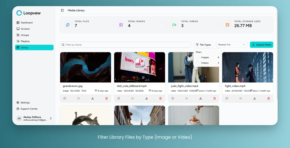 Loopvew Cloud Signage Library Filter By Type.