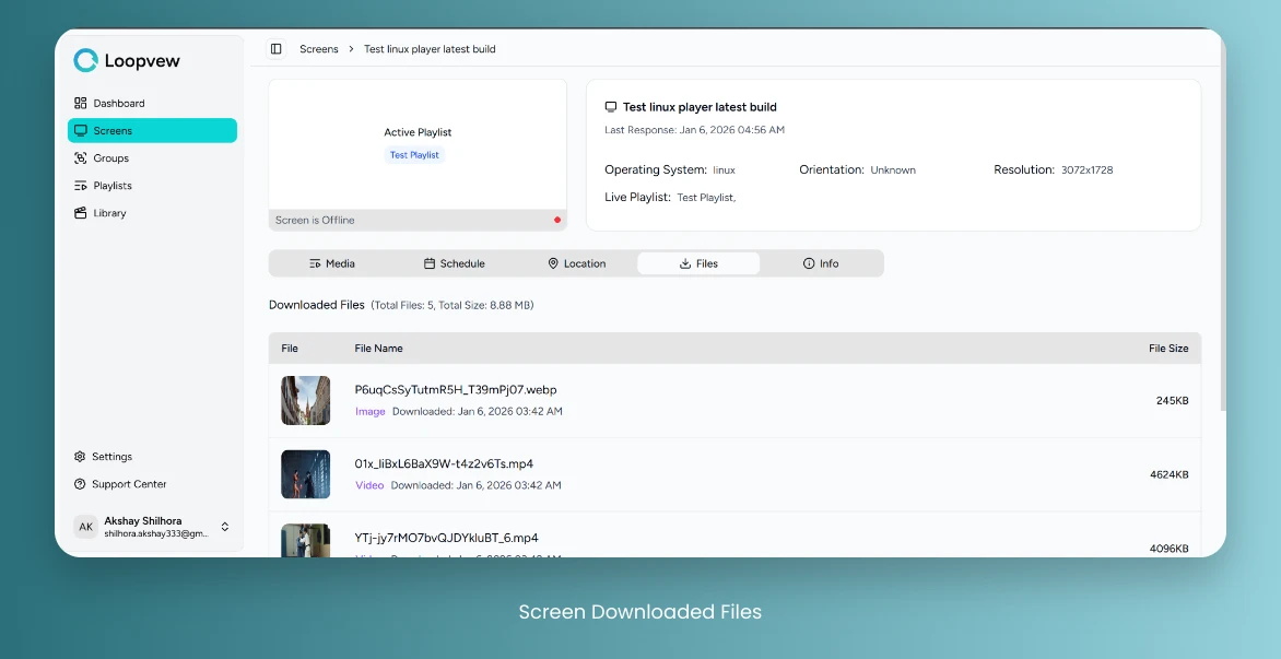 Loopvew Cloud Signage Screens Downloaded Files.