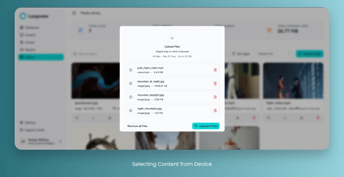 Loopvew Cloud Signage Selected Content from Device.