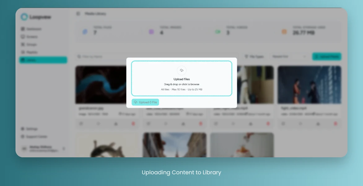 Loopvew Cloud Signage Upload Content to Library.